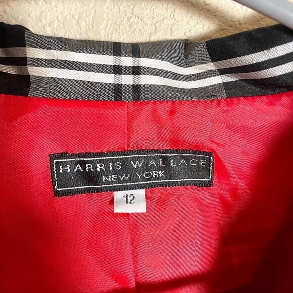 Harris Wallace Silk Blazer Jacket Women Size 12 Black Plaid Long Sleeve Collared - Picture 3 of 7